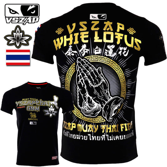 Vszap Fitness Muay Thai Boxing UFC Martial Arts Style Men's Lotus Short-Sleeved T-shirt Broadcast MMA Fighting Sports