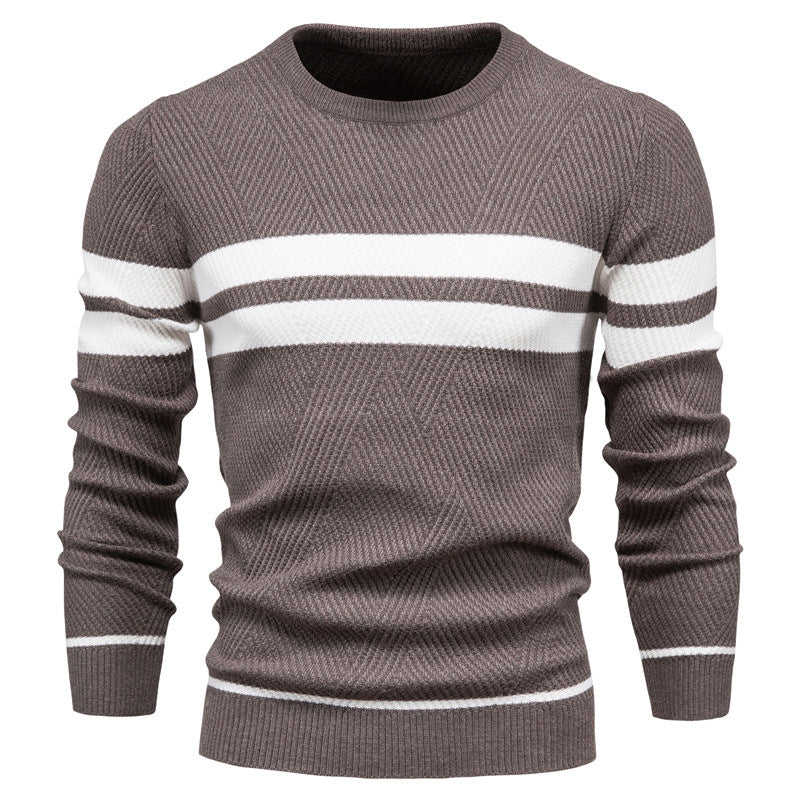 Mens Crewneck Sweater Knit Striped Pullover Sweaters Textured Knitwear