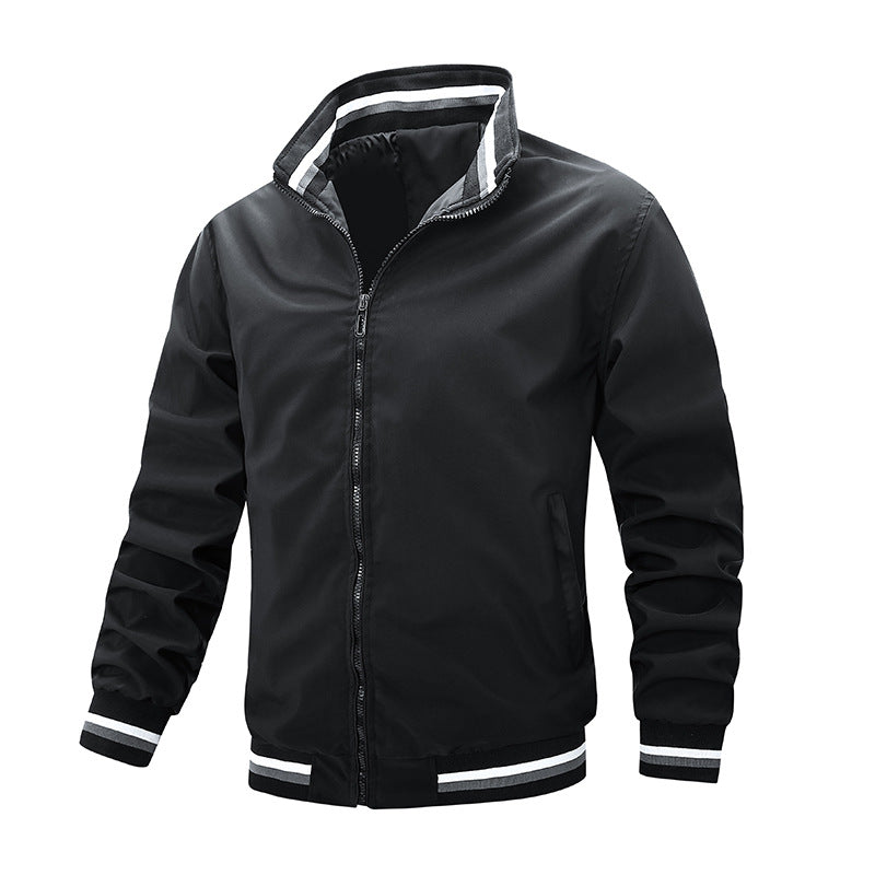 Men's Stand Collar Jacket Fall Solid Color Thin Casual Zipper Trendy Baseball Uniform M-4XL