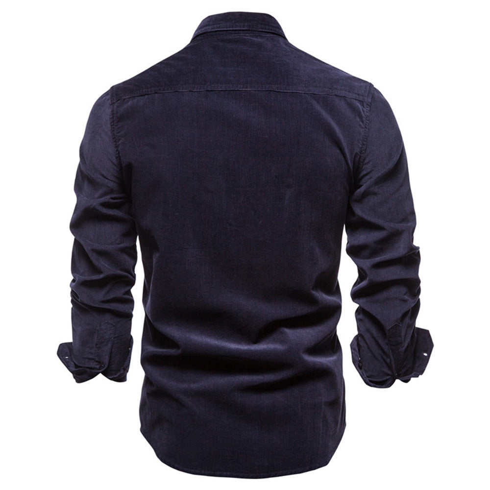 Men Long Sleeve Ribbed Corduroy Button Down Shirt Cotton Stretch Casual Fall Tops Slim Fit Shirts