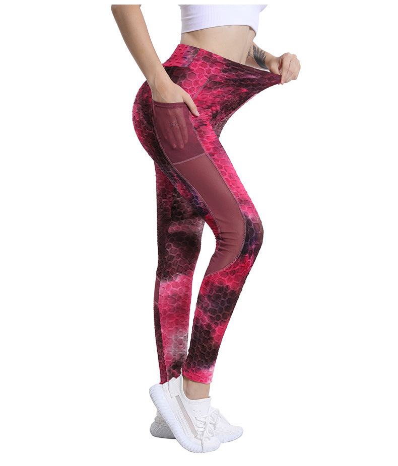 Leggings For Women Yoga Clothes Mesh Stitching Pocket Yoga Pants Tight High Waist Peach Hip Fitness Pants