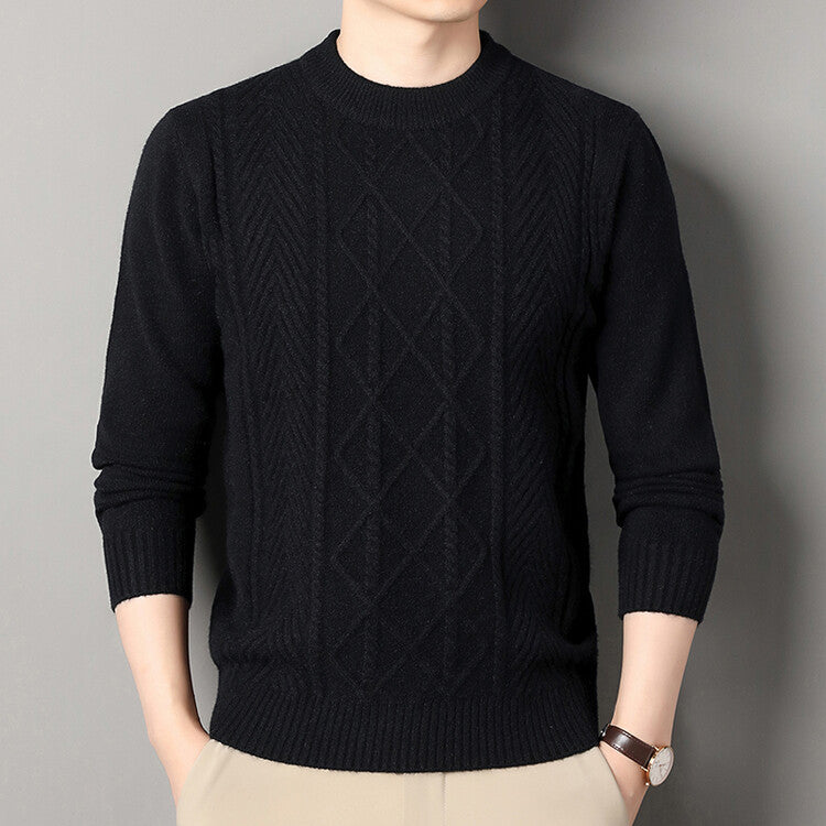 Men's knitted sweater round neck solid color warm loose M-4XL