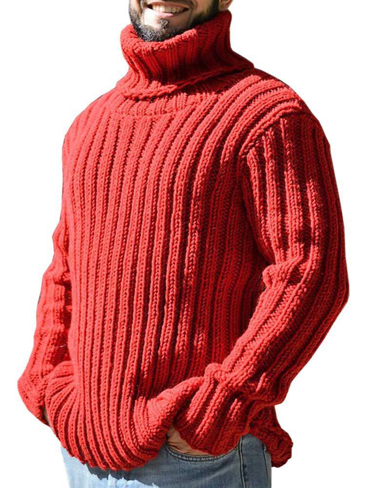 Men's knitted sweater high collar thick thread solid color plus velvet warm M-3XL