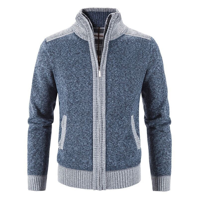 Men's knitted sweater zipper cardigan patchwork color warm M-3XL