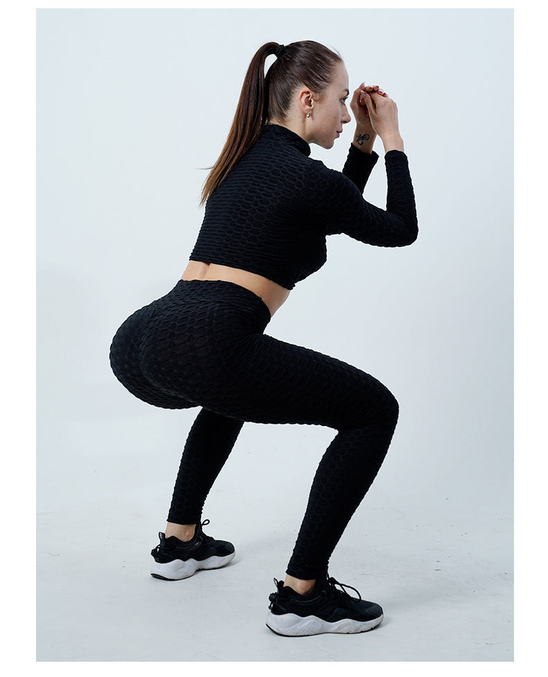 Leggings For Women Yoga Clothes Suit Women's Long Sleeve Half Turtleneck Yoga Jacket Peach Hip Raise Yoga Pants Running Sports Workout Clothes