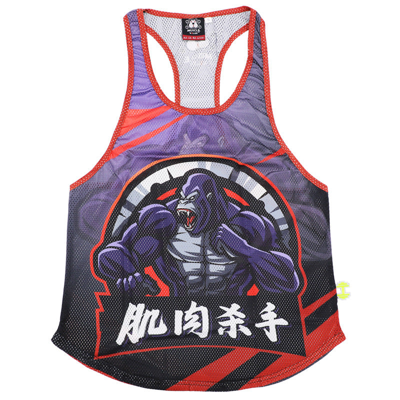 Barbell Animal Fitness Running Sleeveless Sports I-Shaped Training Clothing Quick-Drying Slim Fit Summer Polyester Mesh Waistcoat