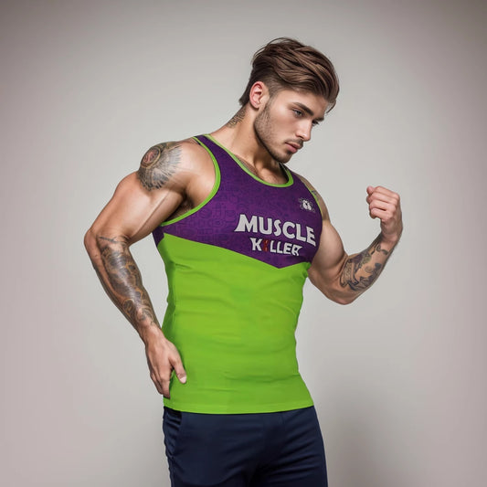 Muscle Killer Gym Running Fierce Men Barbell Sports Training Printing Color Contrast Quick-Dry Vest Stretch Slim Break