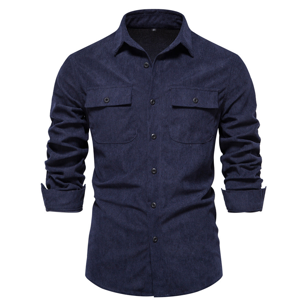 Men's shirt corduroy cotton fashion slim fit casual all-match trend S-2XL