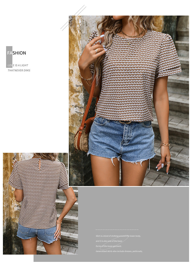 Women's Printed Striped Shirt Summer Casual Loose Button-Down Blouse Short Sleeve Lightweight Tops