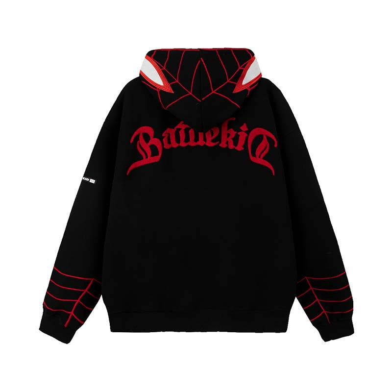 Men's cardigan hooded sweatshirt zipper retro original design sense Spider Man letter embroidery trendy brand M-XL