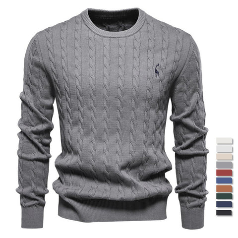 Men's knitted sweater cotton solid color high quality embroidered camel