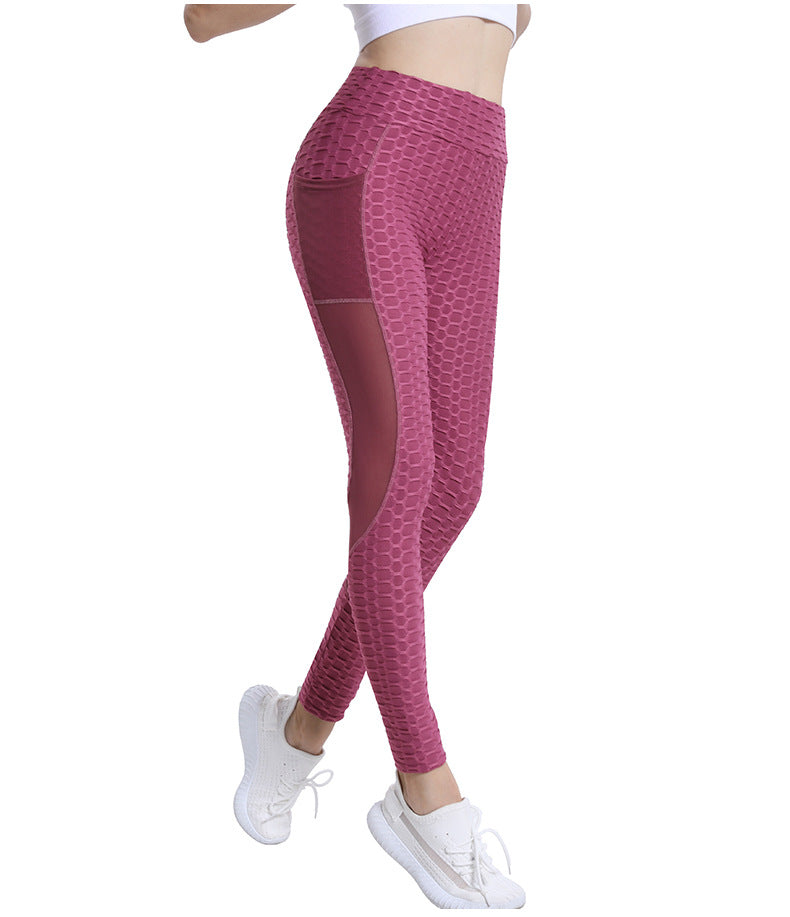 Leggings For Women Yoga Clothes Mesh Stitching Pocket Yoga Pants Tight High Waist Peach Hip Fitness Pants