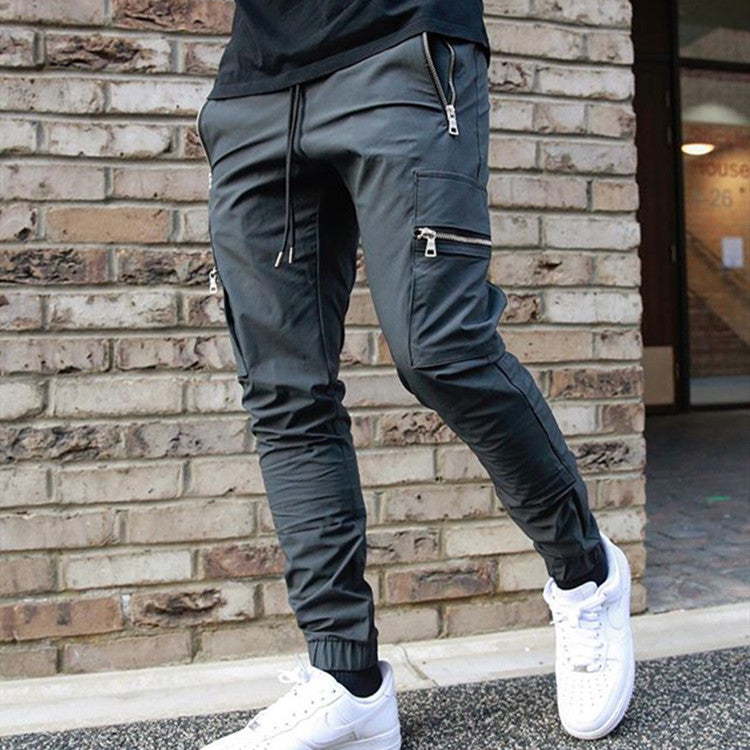 Muscle Athletic Casual Large Pocket Trousers Men's Fitness Running Training Zipper Pocket Pants