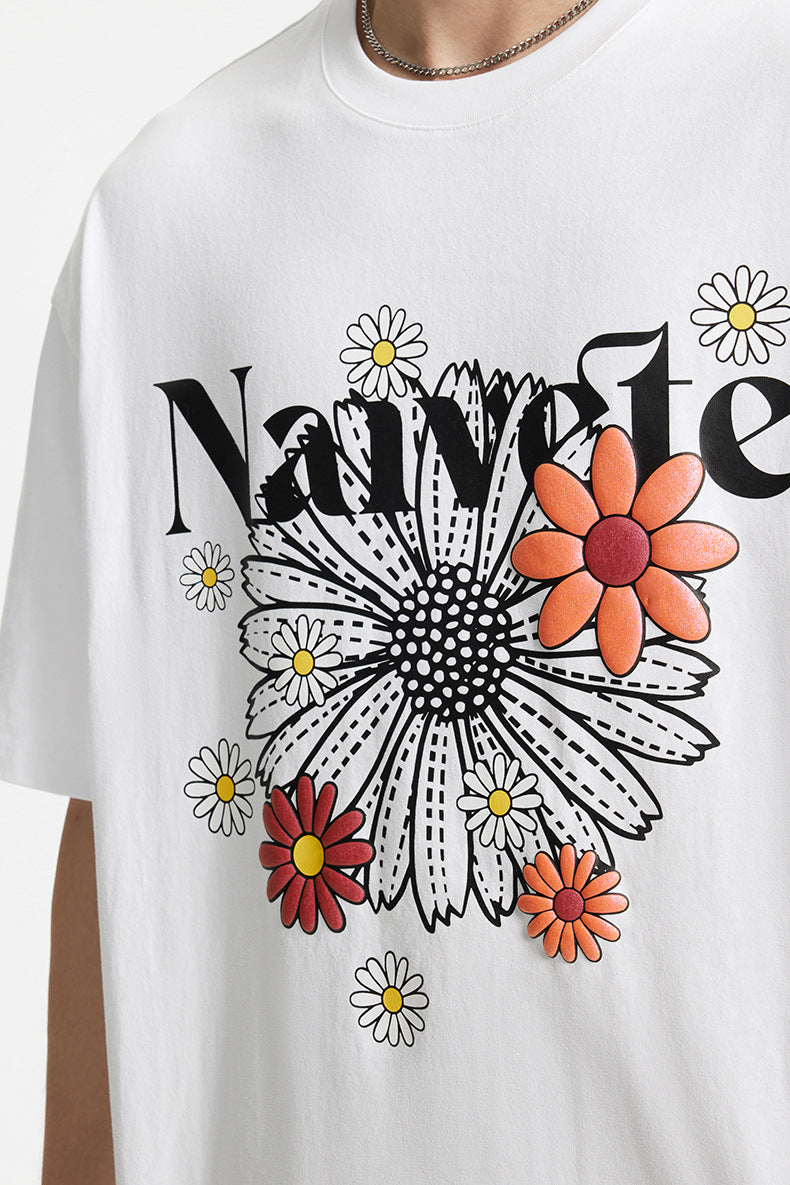 Men's T-shirt Magic Color Foam Daisy Print Spring and Summer New Street Fashion Loose Short Sleeve Men