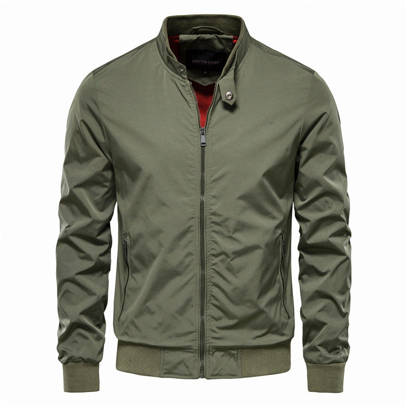 Men's Jacket Handsome Zipper Stand Collar Military Jacket Windbreaker