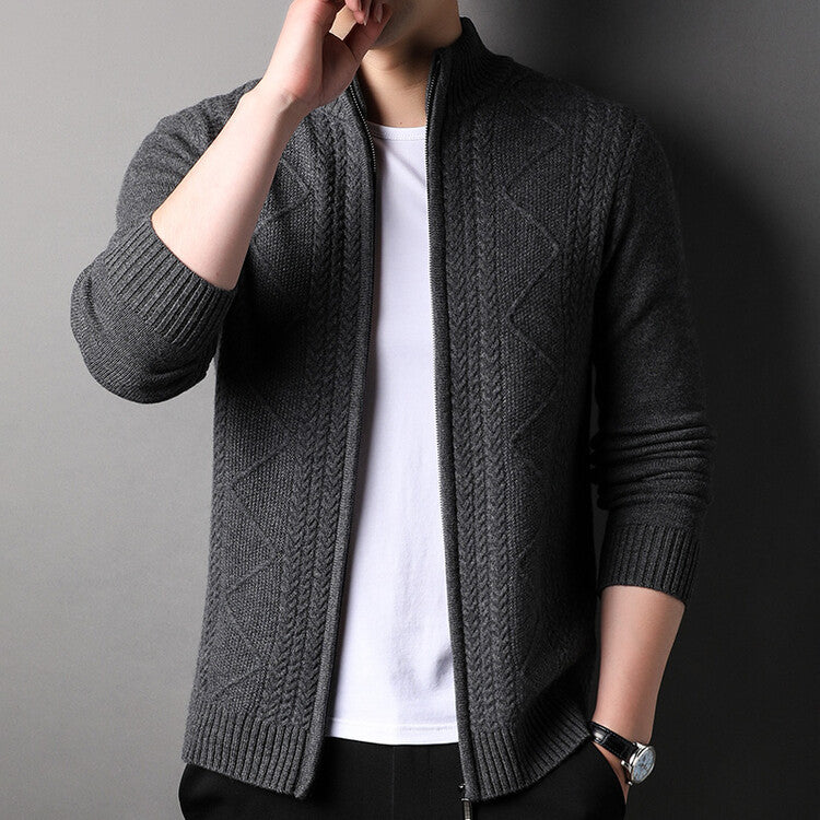 Men's Knitted Wool Cardigan Sweater Zipper Warm Pocket Sweater M-3XL