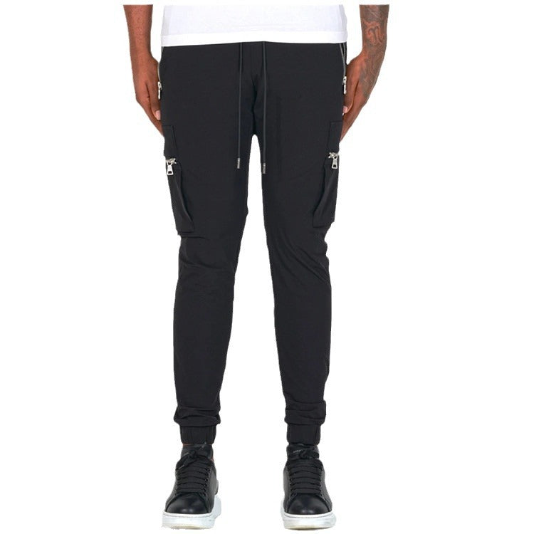 Muscle Athletic Casual Large Pocket Trousers Men's Fitness Running Training Zipper Pocket Pants