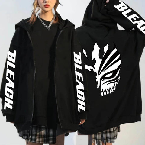 Men's Hoodie Anime Matching Print Autumn and Winter Fleece Warm Zipper Sweatshirt