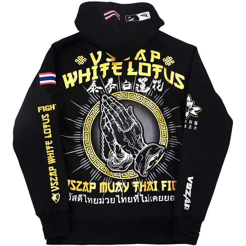 Vszap Fitness Zipper Sweater Autumn Broadcast Seeking Hoodie Muay Thai Fight Jacket Men's Fighting Lotus MMA Fleece-lined Warm