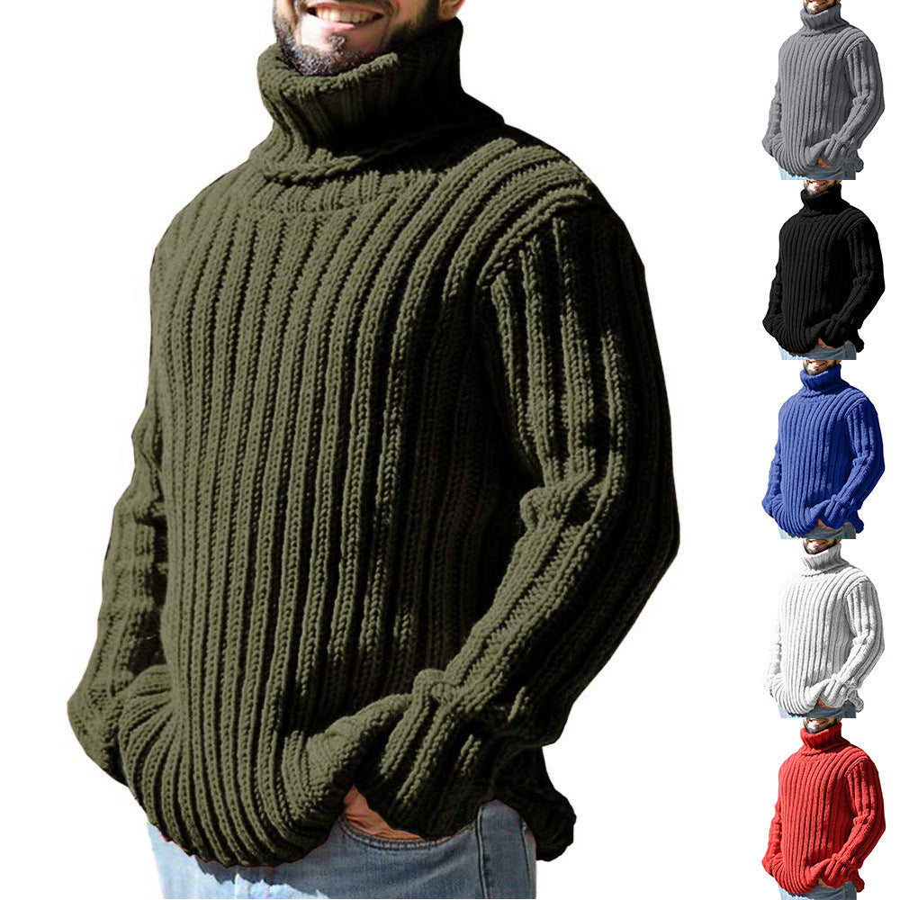 Men's knitted sweater high collar thick thread solid color plus velvet warm M-3XL