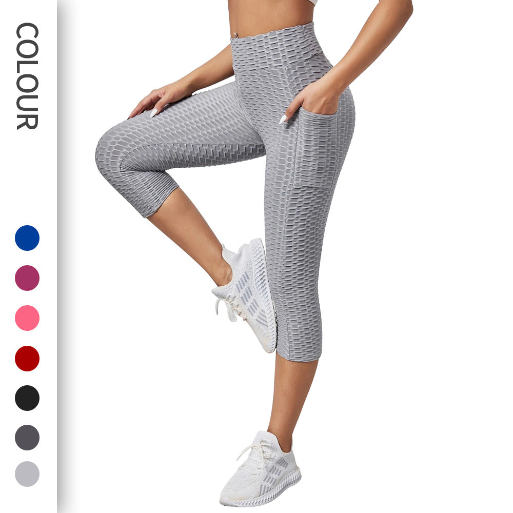 Leggings For Women Jacquard Bubble Yoga Pants Women's High Waist Hip Lift Exercise Workout Pants Slim Cropped Pants Yoga Leggings