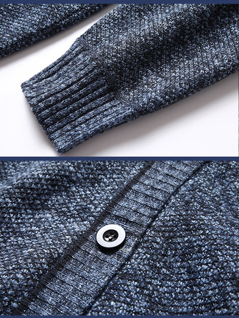 Men's Knitted fleece-lined Cardigan V-neck Knitted Sweater for Middle-aged and Elderly Business Casual Sweater