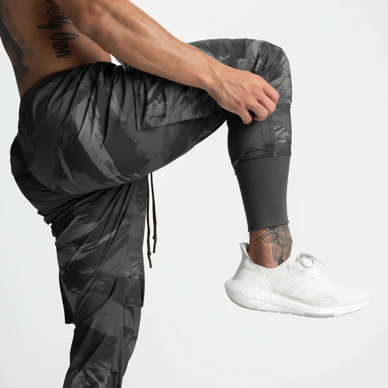 Men's Sports Pants Fitness Trousers Summer Thin Loose Quick-Drying Elastic Ankle-Tied Running Training