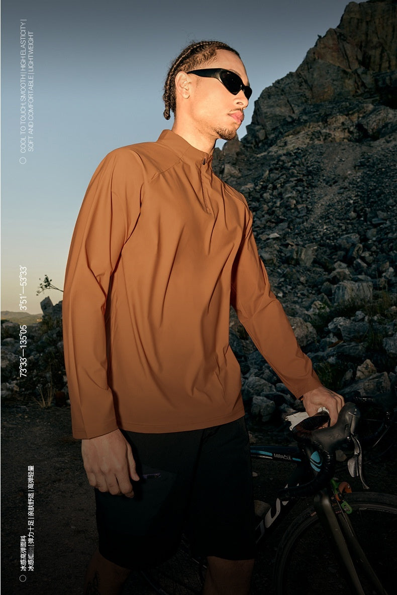 Men's T-shirt Breaking Wind Riding Spring and Summer New Sports Outdoor Cool Feeling Lightweight Small Turtleneck Long Short Sleeve