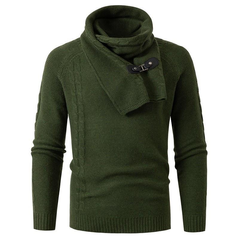 Men's knitted sweater scarf collar solid color warm and comfortable loose knit sweater M-3XL