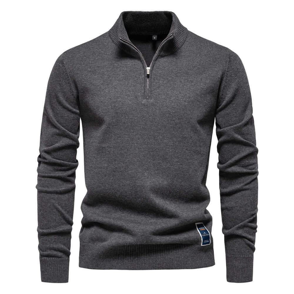 Men's Knitted Sweater 100% Cotton Half Zipper Solid Color Casual Sweater S-2XL Knitted Sweater