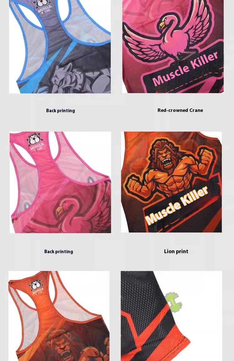 Barbell Animal Fitness Running Sleeveless Sports I-Shaped Training Clothing Quick-Drying Slim Fit Summer Polyester Mesh Waistcoat