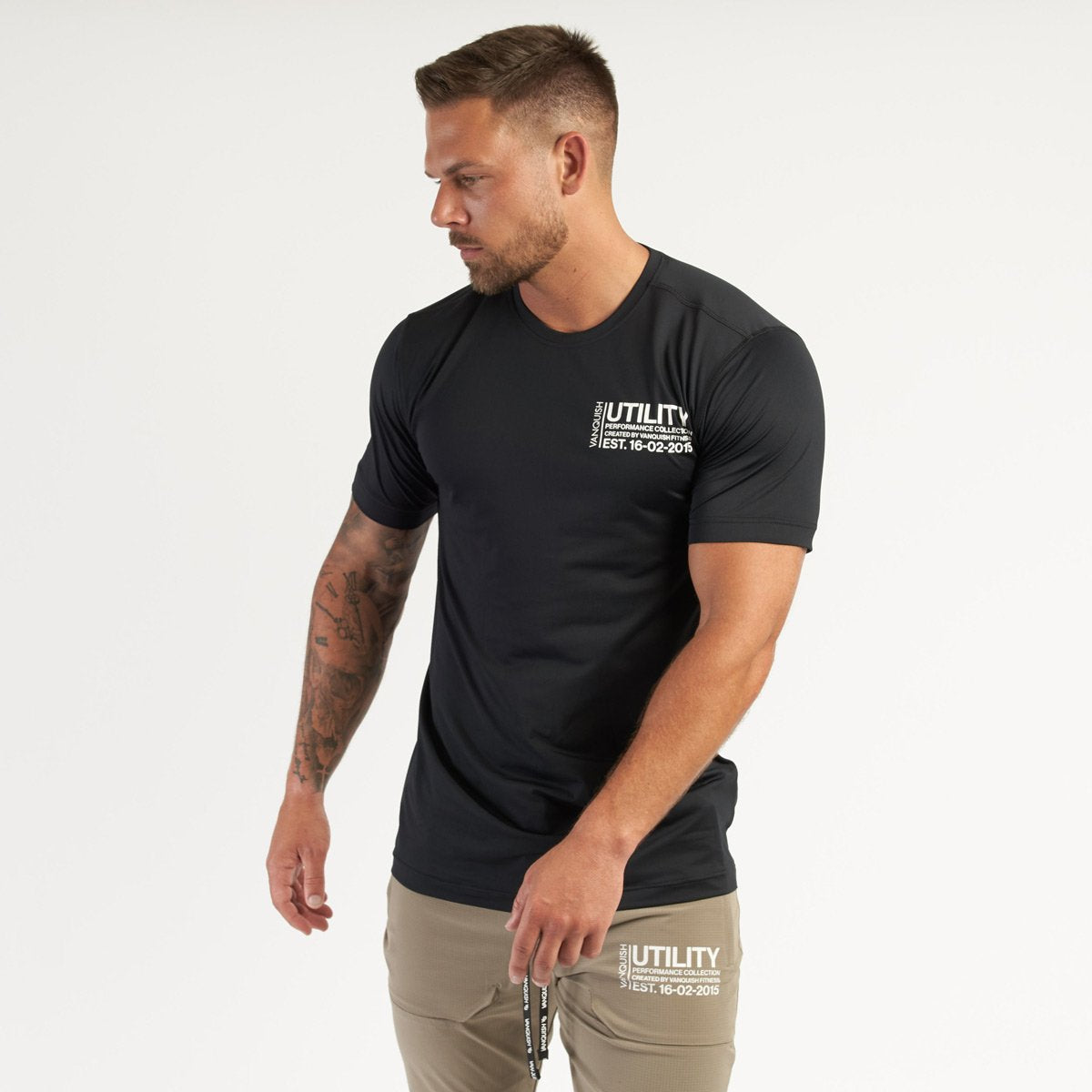 Vanquish Men's Cotton T-shirt Slim Fit Crew Neck Casual Patchwork Short Sleeve Gym Sports Training Wear