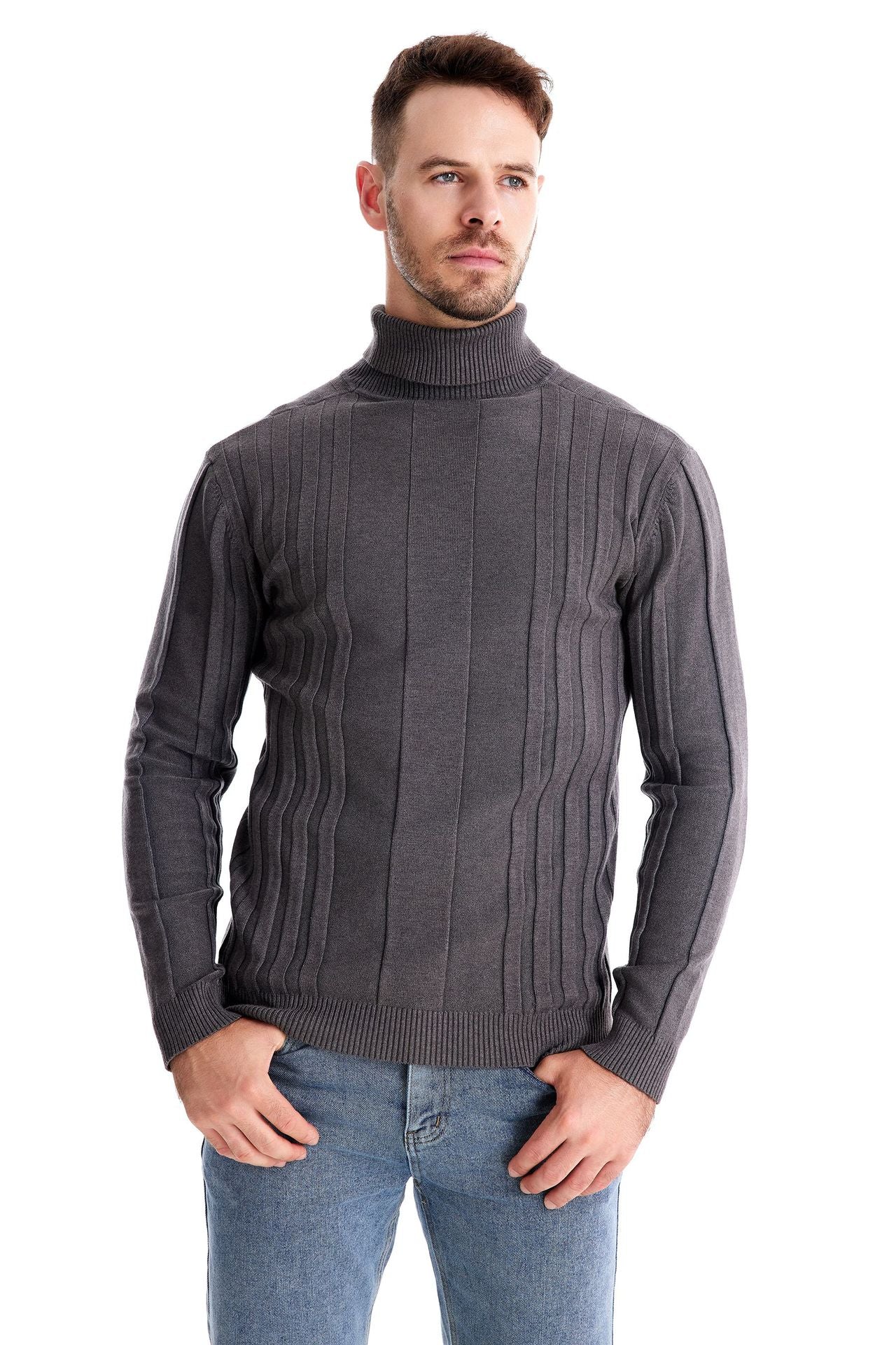 Mens Sweaters Turtleneck Cable Knitted Pullover Long Sleeve Slim Fit Chunky Casual Fall Winter Warm Cardigans