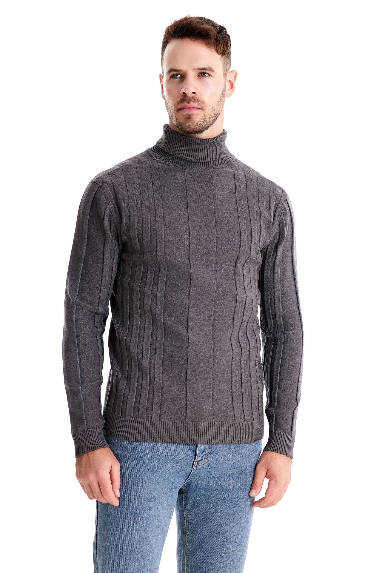 Mens Sweaters Turtleneck Cable Knitted Pullover Long Sleeve Slim Fit Chunky Casual Fall Winter Warm Cardigans