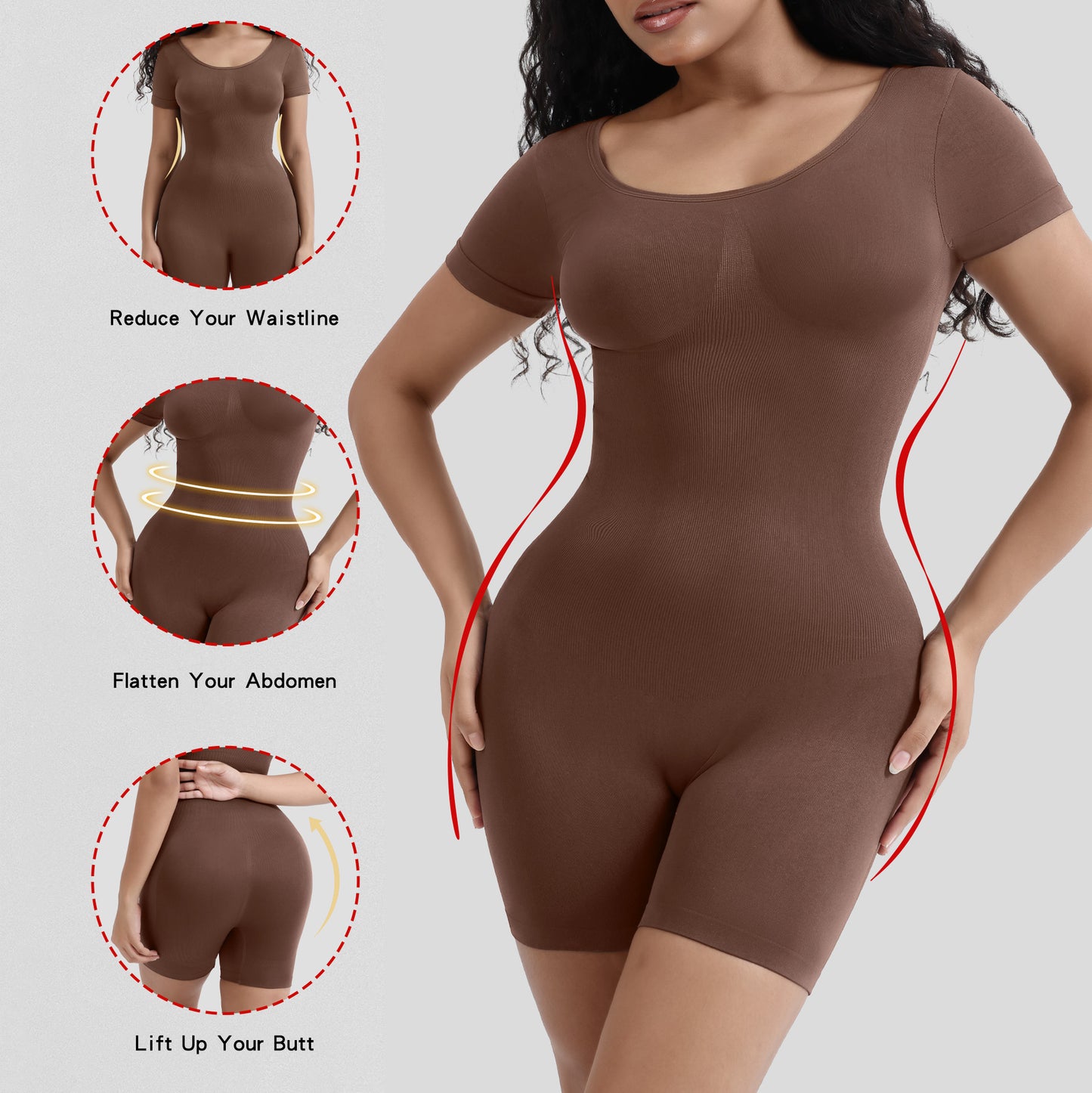 Slimming Bodysuit for Women – Seamless Waist-Shaping Short Sleeve Jumpsuit, Form-Fitting One-Piece Romper, Trendy Slim Fit Outfit