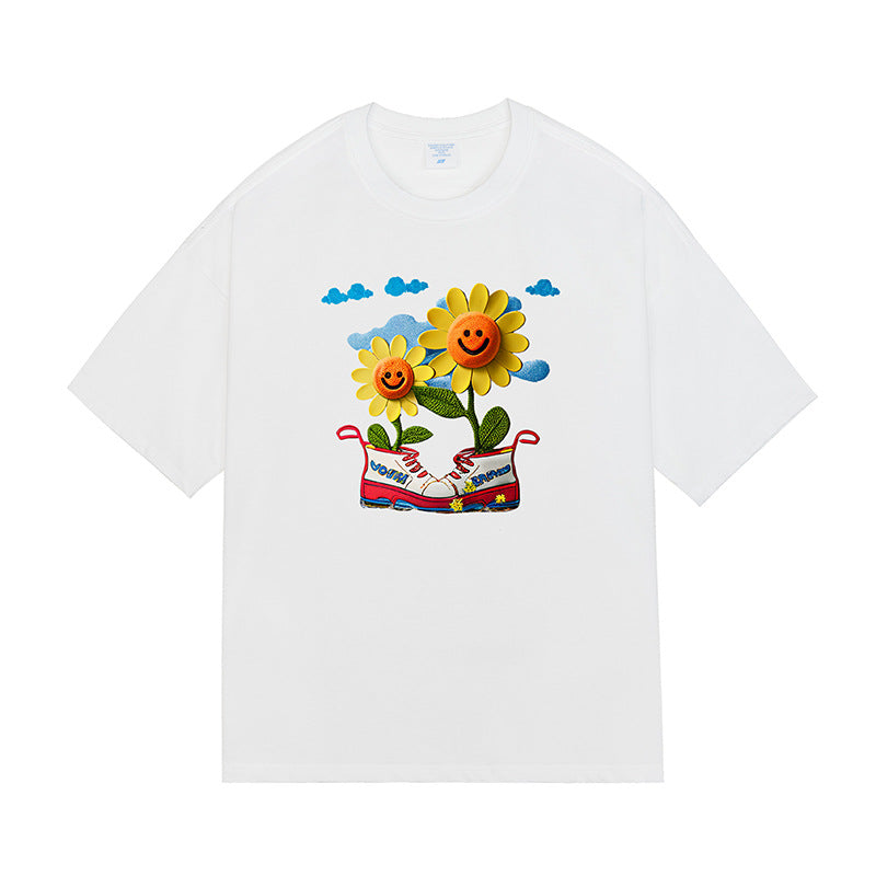 Men's T-Shirt - Long Sleeve Crewneck Cotton Sunflower Print Tee S - 2XL Tee