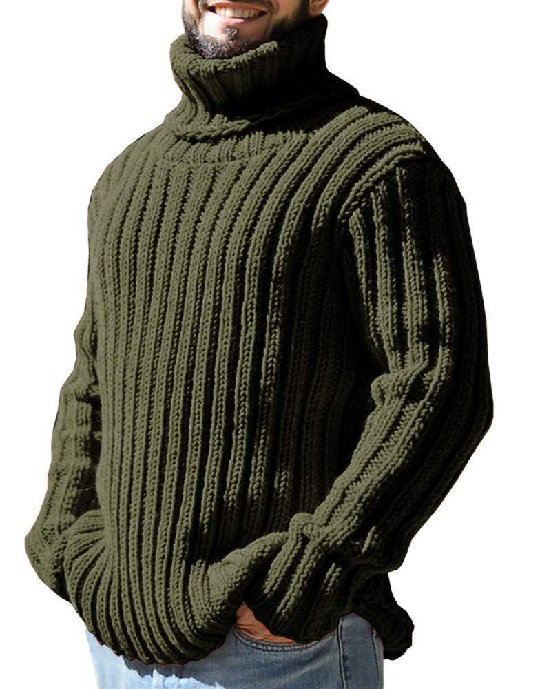 Men's knitted sweater high collar thick thread solid color plus velvet warm M-3XL