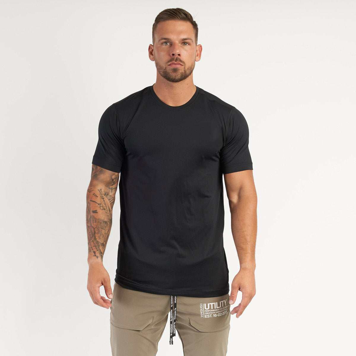 Vanquish Men's Cotton T-shirt Slim Fit Crew Neck Casual Patchwork Short Sleeve Gym Sports Training Wear