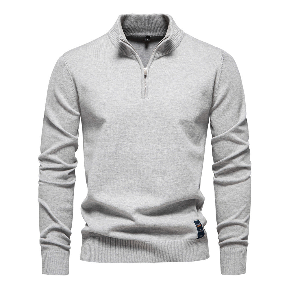 Men's Knitted Sweater 100% Cotton Half Zipper Solid Color Casual Sweater S-2XL Knitted Sweater