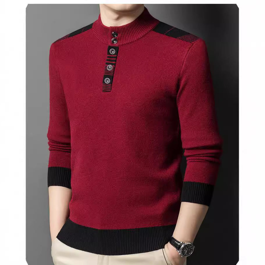 Men's Knitted Sweater Warm Button Colorblock M-3XL