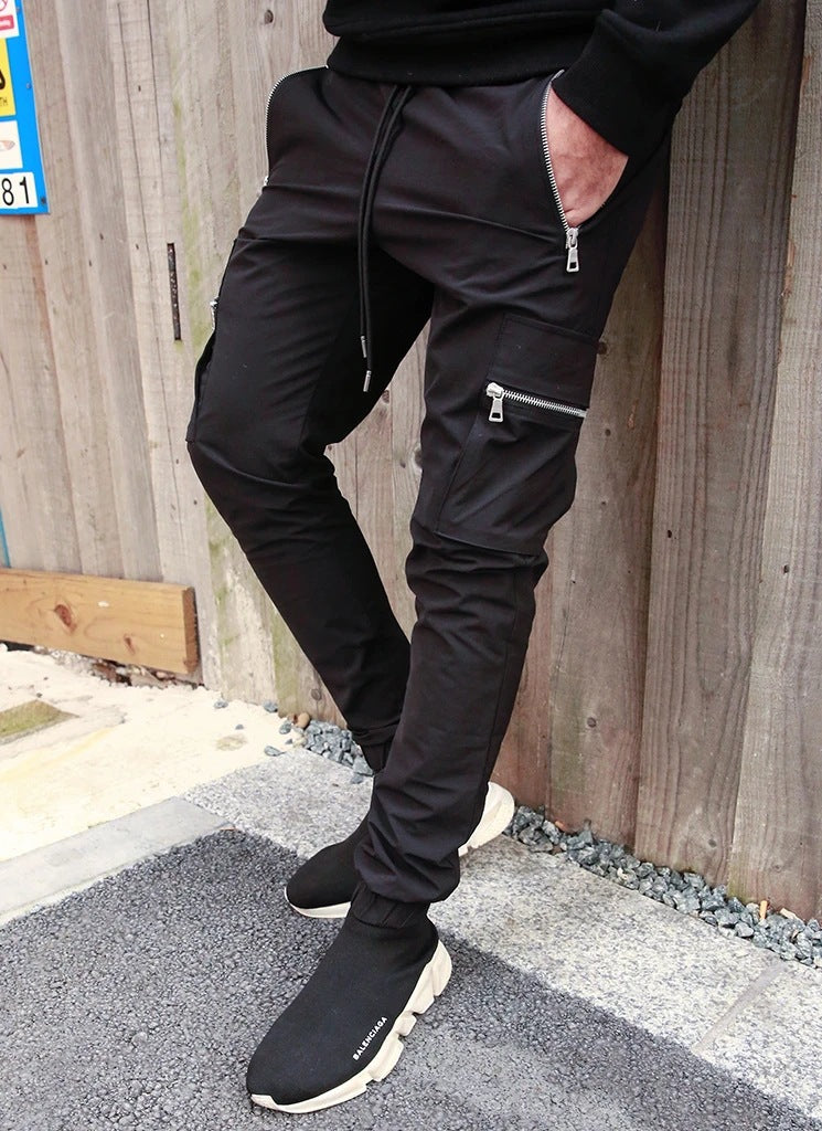 Muscle Athletic Casual Large Pocket Trousers Men's Fitness Running Training Zipper Pocket Pants