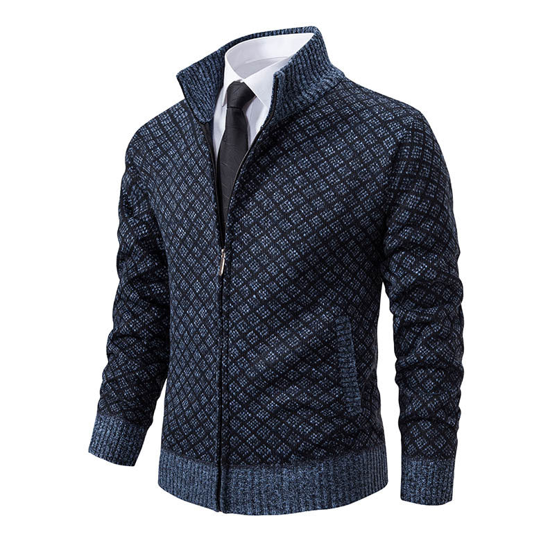 Men's Knitted Sweater Turtleneck Jacket Cotton Stand Collar Design Coat M-3XL