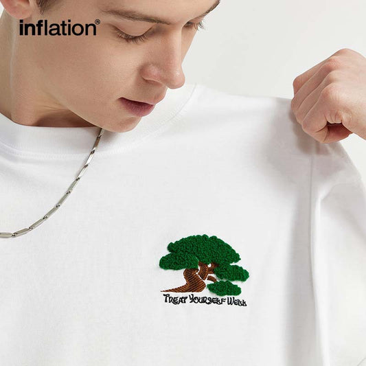 Men's T-shirt embroidered pine tree Spring Summer new trendy brand casual simple style short sleeve tee