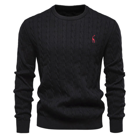 Men's knitted sweater cotton solid color high quality embroidered camel