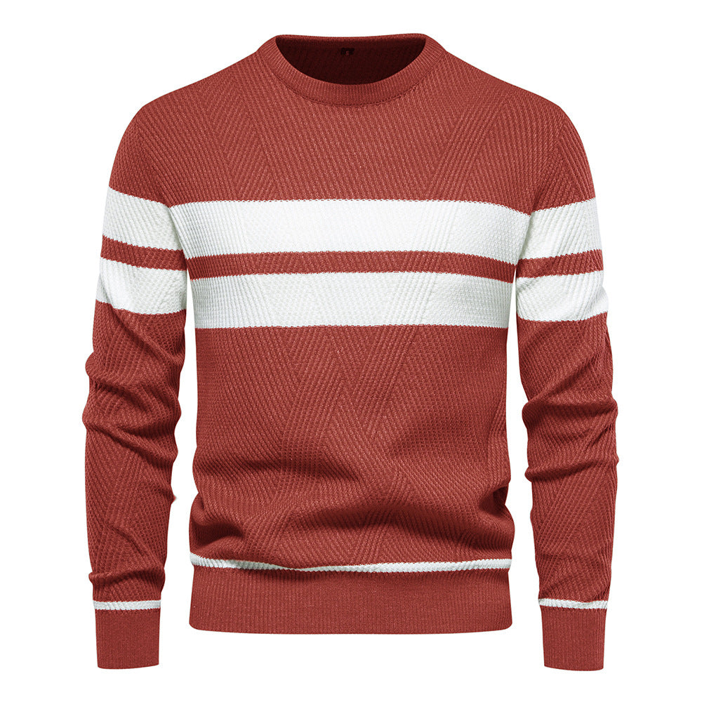 Mens Crewneck Sweater Knit Striped Pullover Sweaters Textured Knitwear