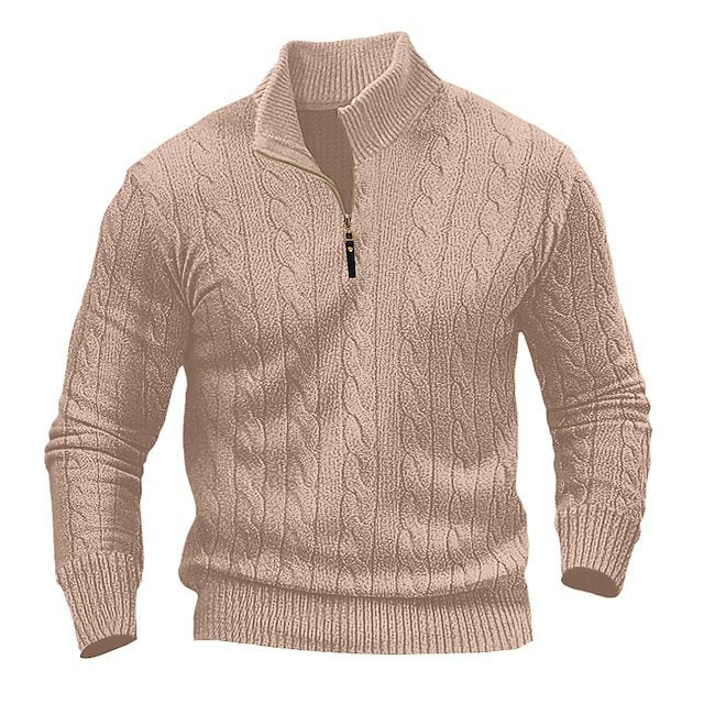 Men's sweater thick thread half zip stand collar casual warm M-3XL