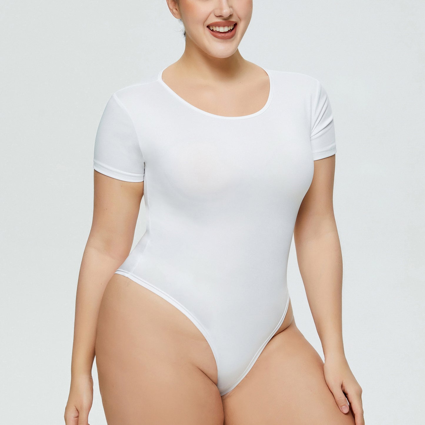 Slim bodysuit for women fashion hot sale plus size women's close-fitting union suit all-matching base round neck short sleeve one-piece briefs