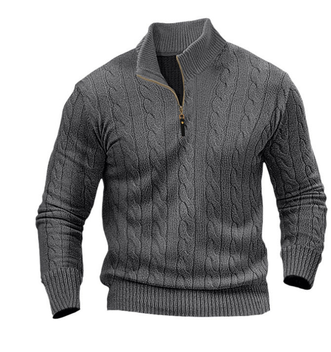 Men's sweater thick thread half zip stand collar casual warm M-3XL