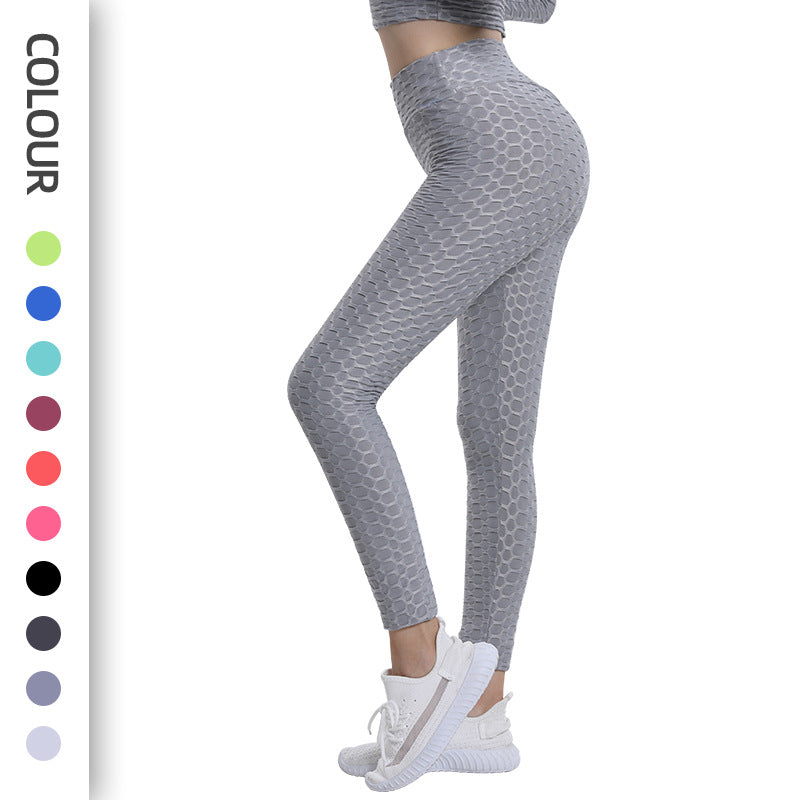 Hip Lift Leggings Jacquard High Elastic Sports Gym Pants Women's Fitness Solid Color High Waist