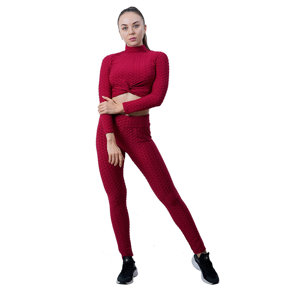 Leggings For Women Yoga Clothes Suit Women's Long Sleeve Half Turtleneck Yoga Jacket Peach Hip Raise Yoga Pants Running Sports Workout Clothes